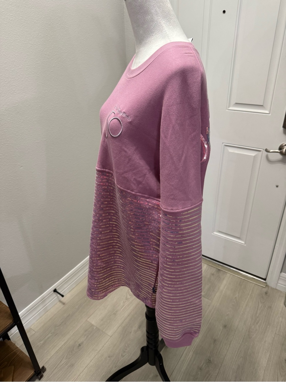 Disney Spirit Jersey Pink Sequin-Striped Crewneck Sweatshirt - Picture 2 of 8